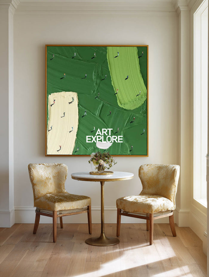 Abstract Golf Course Painting Green Beige Original Art For Living Room And Office Decor