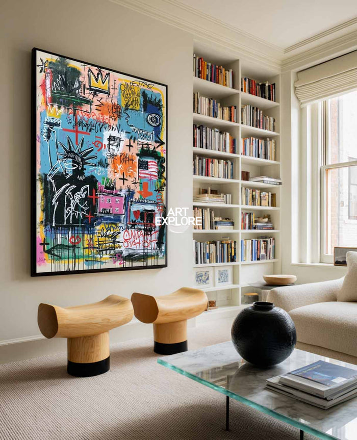 Colorful Abstract Urban Artwork With Statue Of Liberty For Creative Office Wall