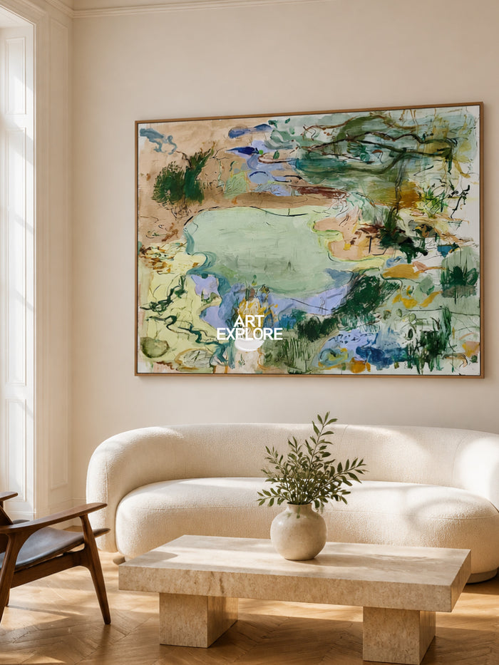 Modern Green Abstract Wall Art For Living Room Hand-Painted Canvas With Earthy Tones