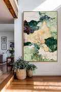 Modern Green And Beige Abstract Canvas Art Hand-Painted Textured Wall Piece