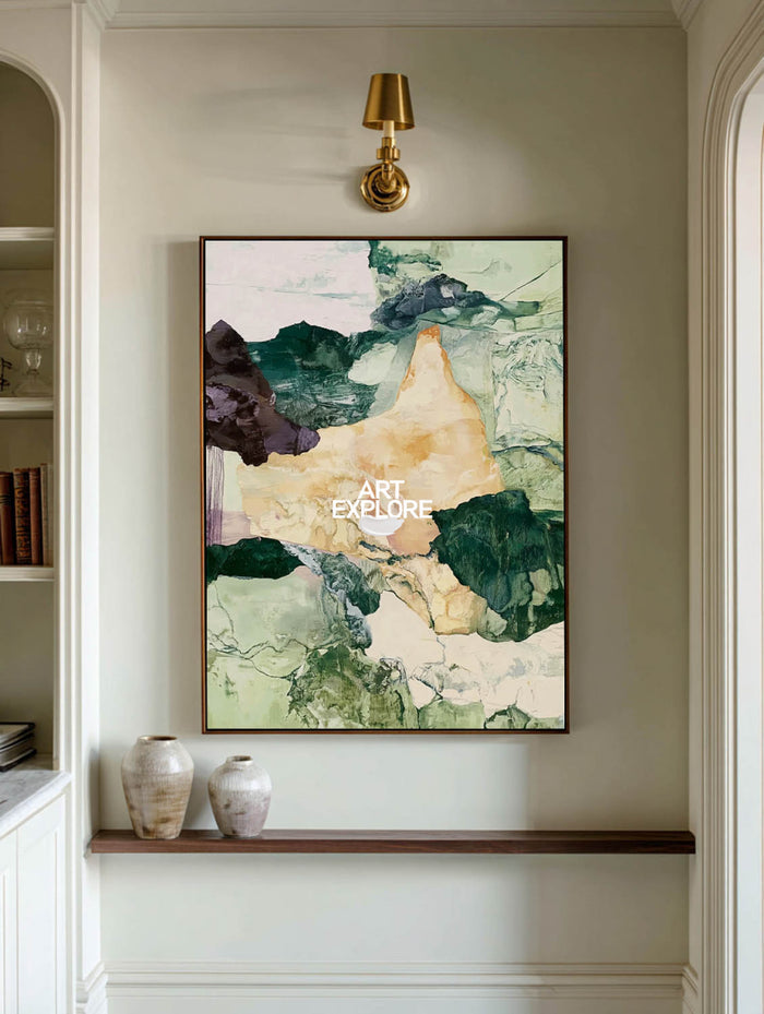 Modern Green And Beige Abstract Canvas Art Hand-Painted Textured Wall Piece