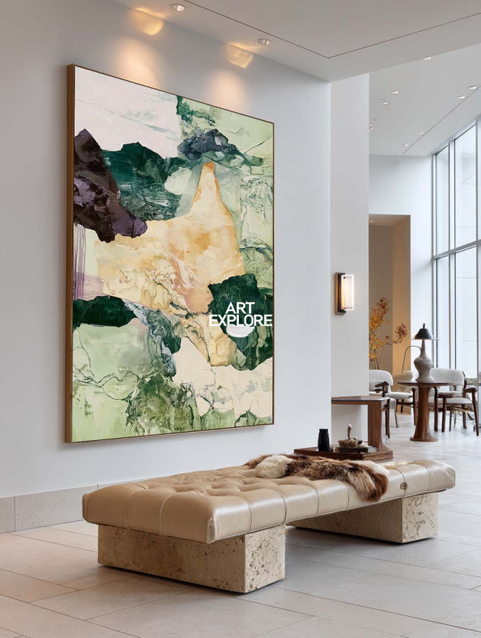Modern Green And Beige Abstract Canvas Art Hand-Painted Textured Wall Piece