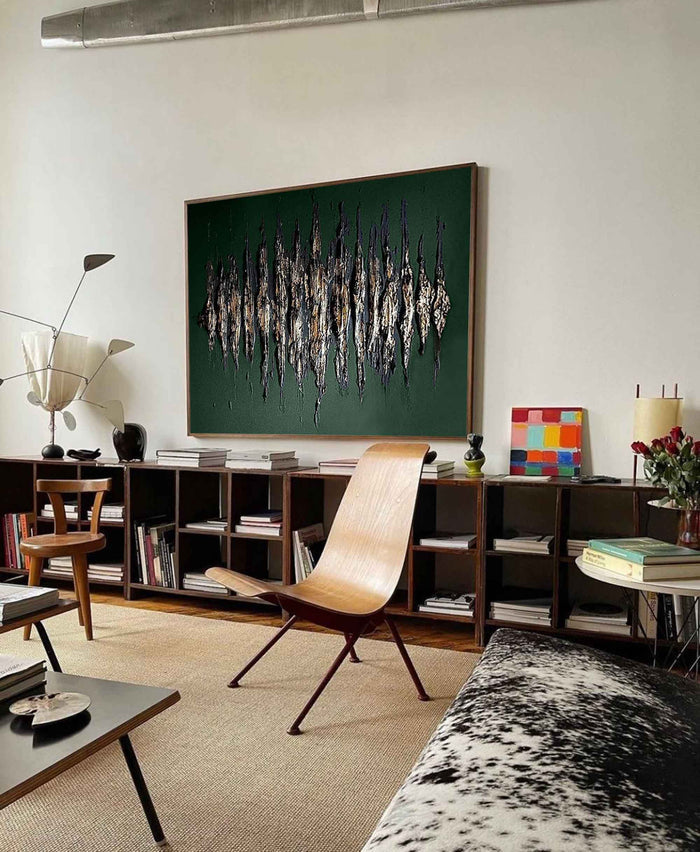 Green And Gold Abstract Painting Plaster Canvas Wall Art Modern Abstract Art Canvas Wall Art