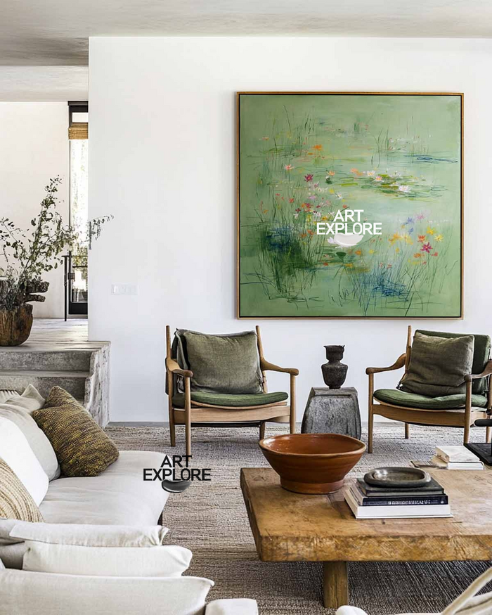 Hand-Painted Lotus Pond Artwork for Lounge & Office Decor | ArtExplore