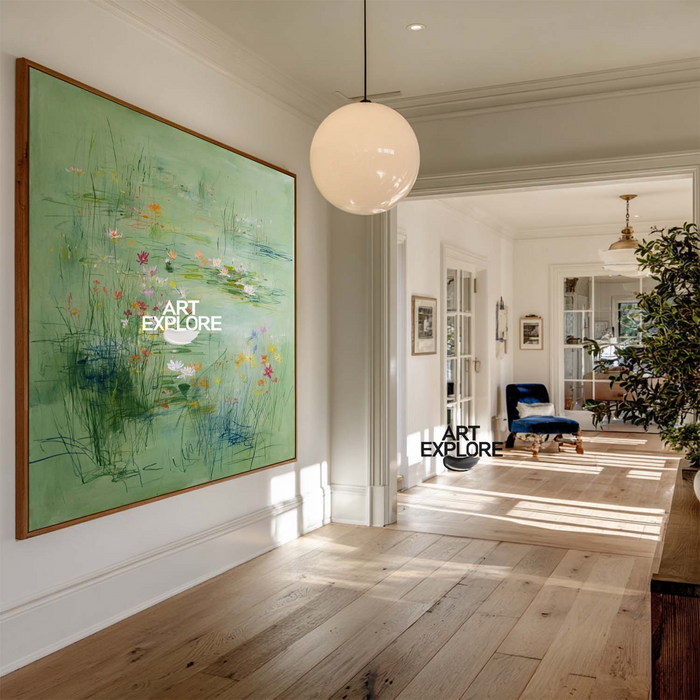 Minimalist Green Pond Painting for Bedroom & Hallway Decor | ArtExplore