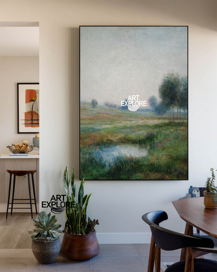 Modern Handmade Hazy Landscape Oil Wall Art for Living Room or Office | ArtExplore