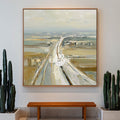 Abstract Highway Landscape Painting Textured Beige Grey Art For Modern Living Room