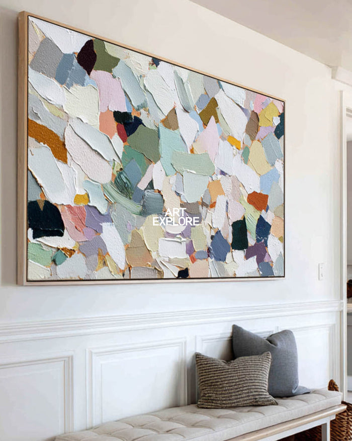Modern Mosaic Abstract Art With Impasto Texture For Contemporary Living Room Decor