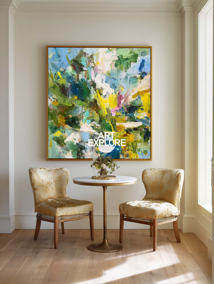 Vibrant Green Abstract Oil Painting With Impressionist Flair For Modern Home Decor