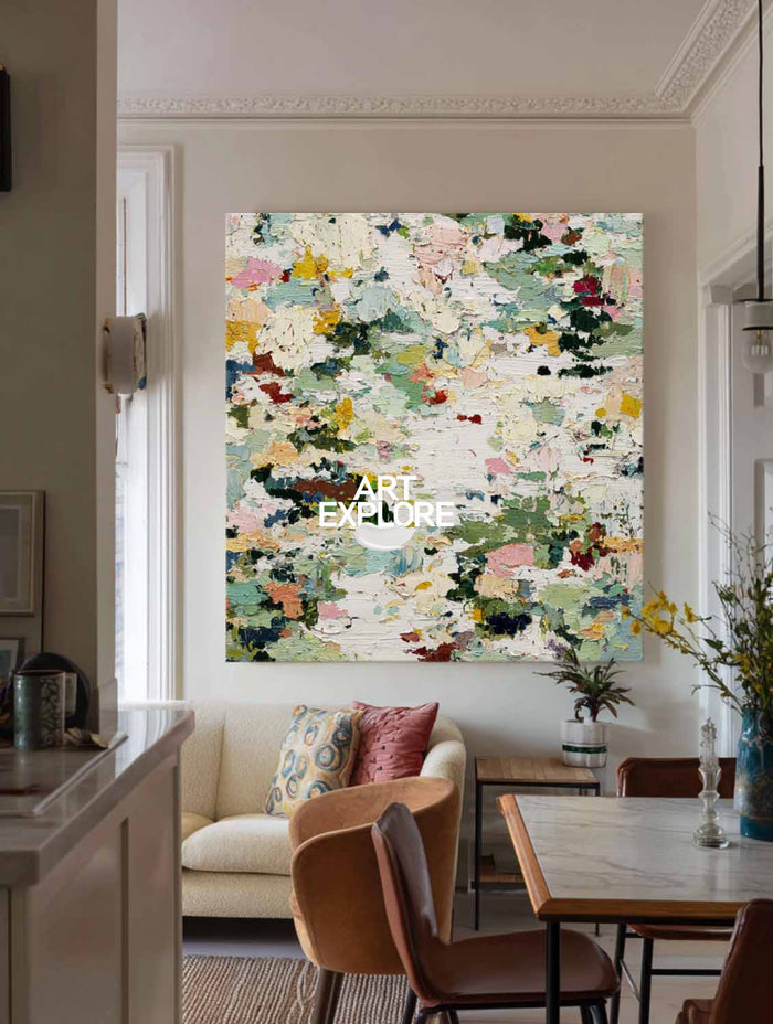 Large Abstract Green Painting With Textured Impasto For Modern Home Decor