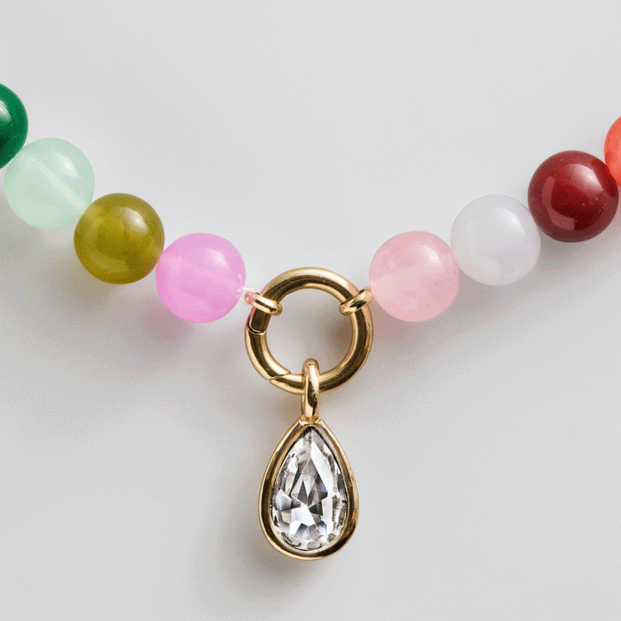 Janette Beaded Ring Necklace - Fuchsia Agate Bead