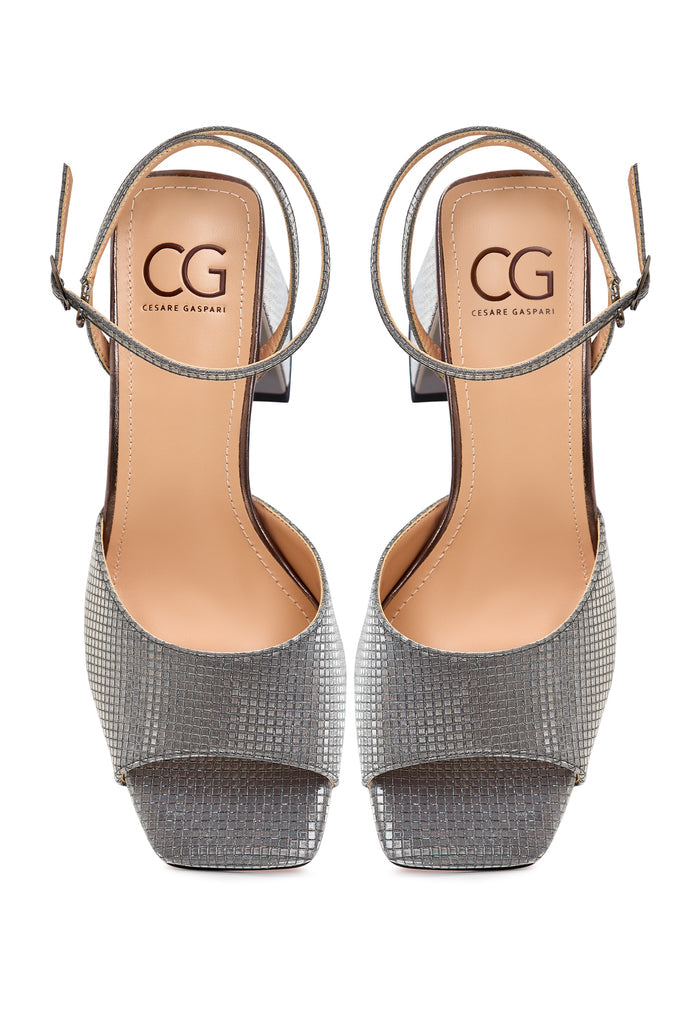 Jewel Block Heels Sandals Aura - Dark Silver