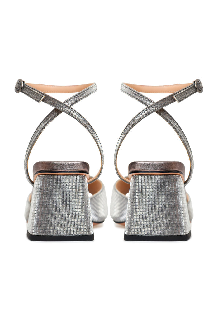 Jewel Block Heels Sandals Aura - Dark Silver