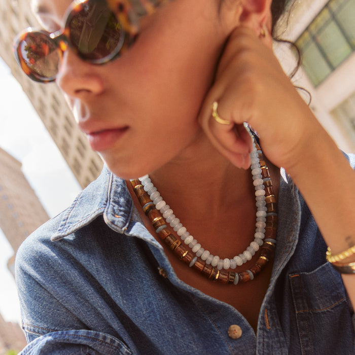 Joyce Semi-Precious Beaded Necklace - Blue Lace Agate