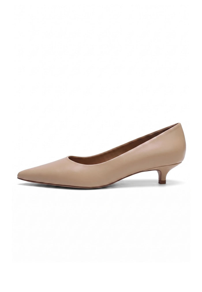 Kitten Heel Pointed Pumps - Beige