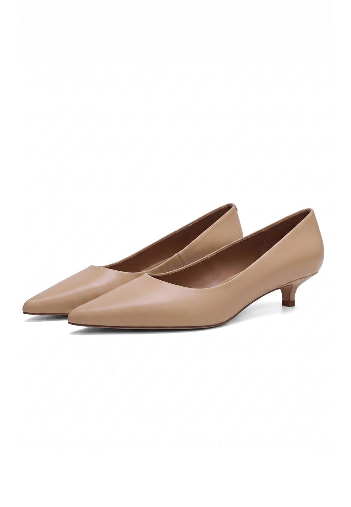Kitten Heel Pointed Pumps - Beige