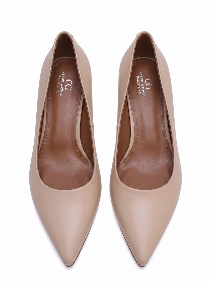Kitten Heel Pointed Pumps - Beige