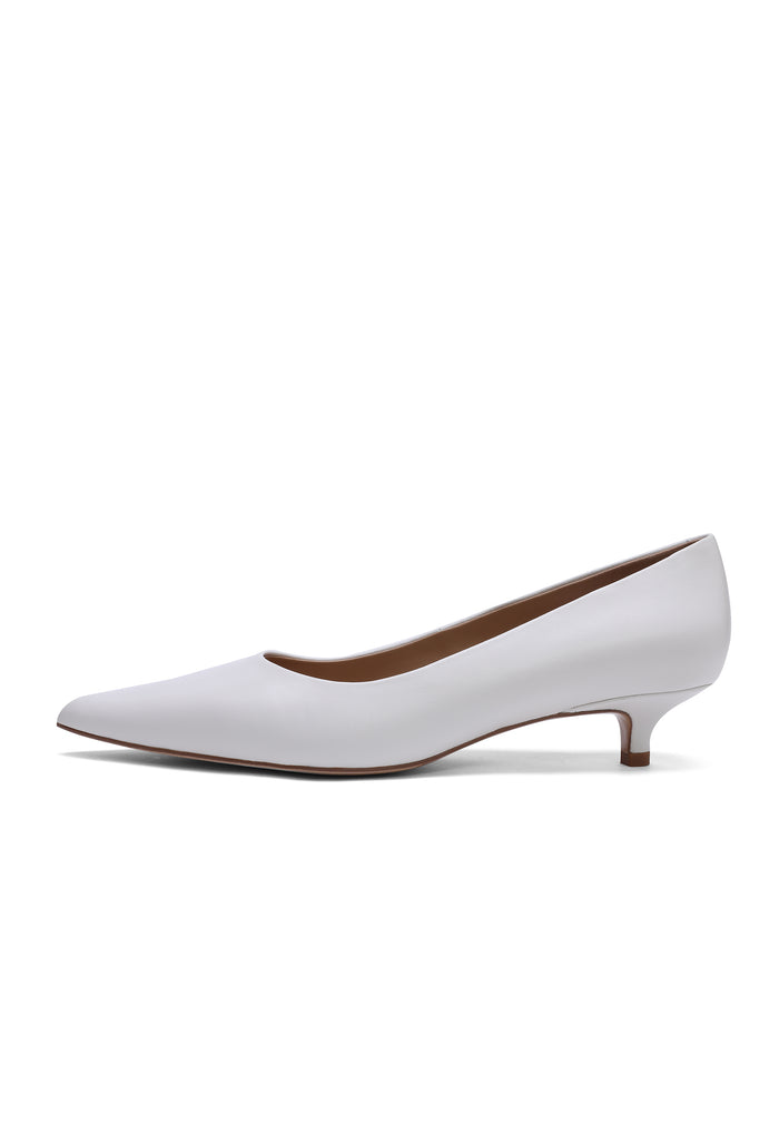 Kitten Heel Pointed Pumps - White