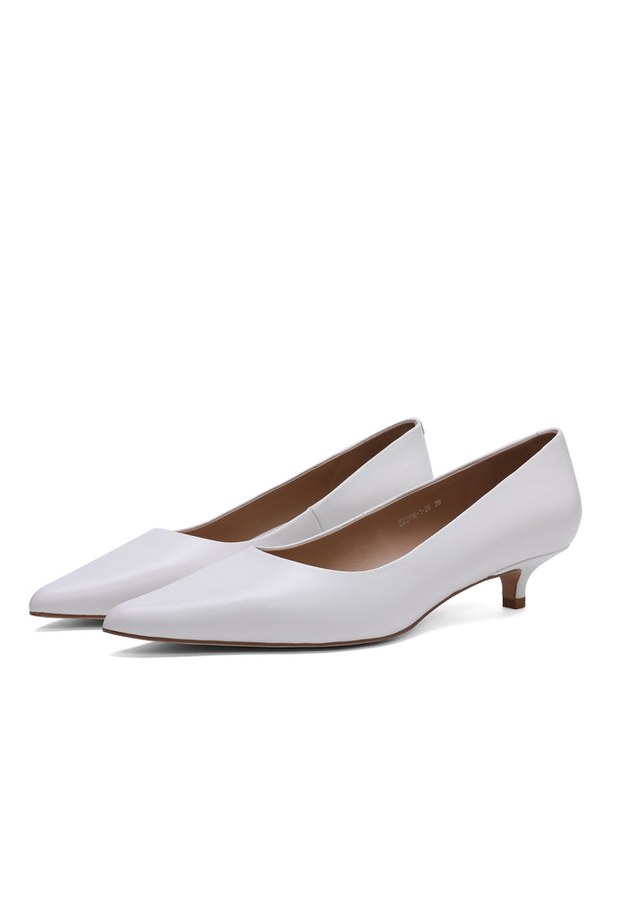 Kitten Heel Pointed Pumps - White
