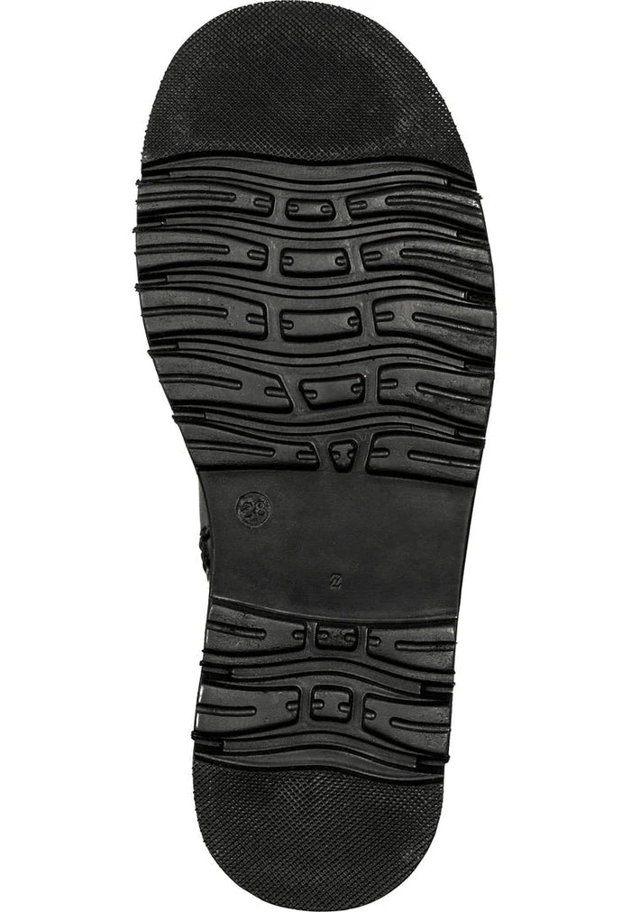 A pair of fashion-forward women's knee-high leather lug boots, perfect for making a stylish statement.