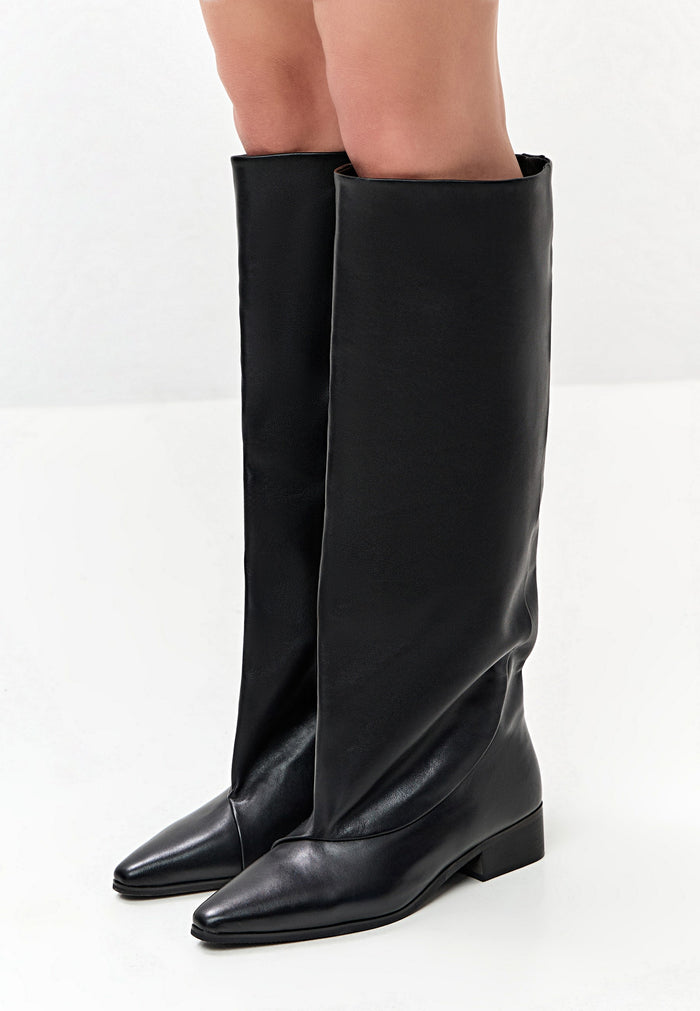 Knee-High Pointed Toe Leather Boots