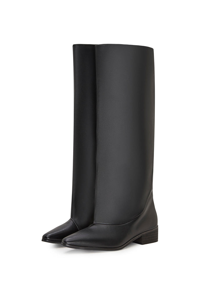 Knee-High Pointed Toe Leather Boots