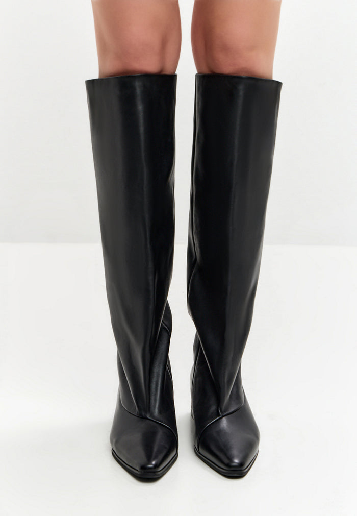 Knee-High Pointed Toe Leather Boots