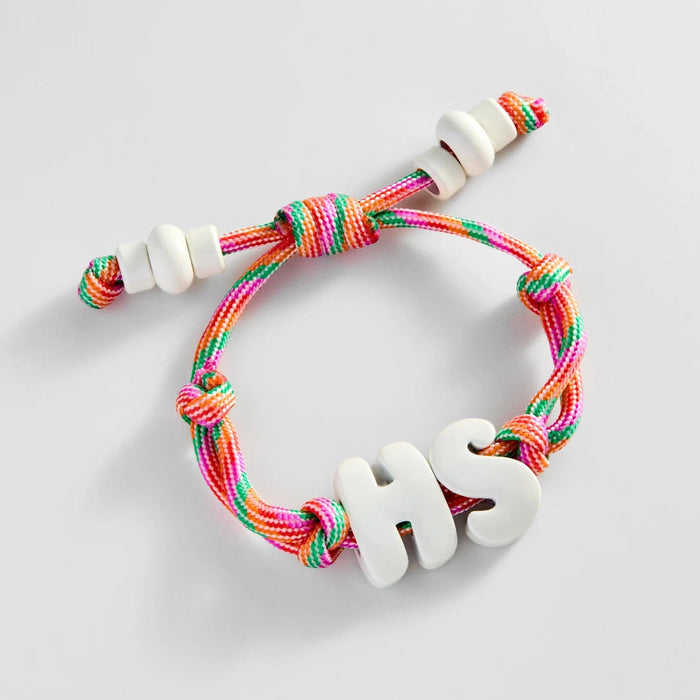 Knotty Enamel Initial Custom Bracelet - Multi/White Double Letter