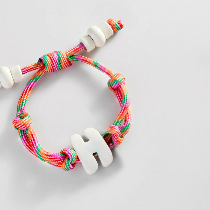 Knotty Enamel Initial Custom Bracelet - Multi/White Single Letter