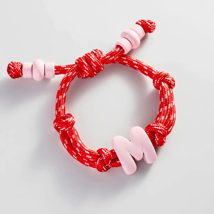 Knotty Enamel Initial Custom Bracelet - Red/Pink Single Letter