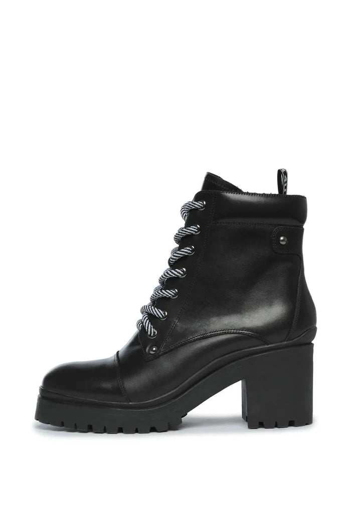 Lace-Up Ankle Boots with Heel - Black