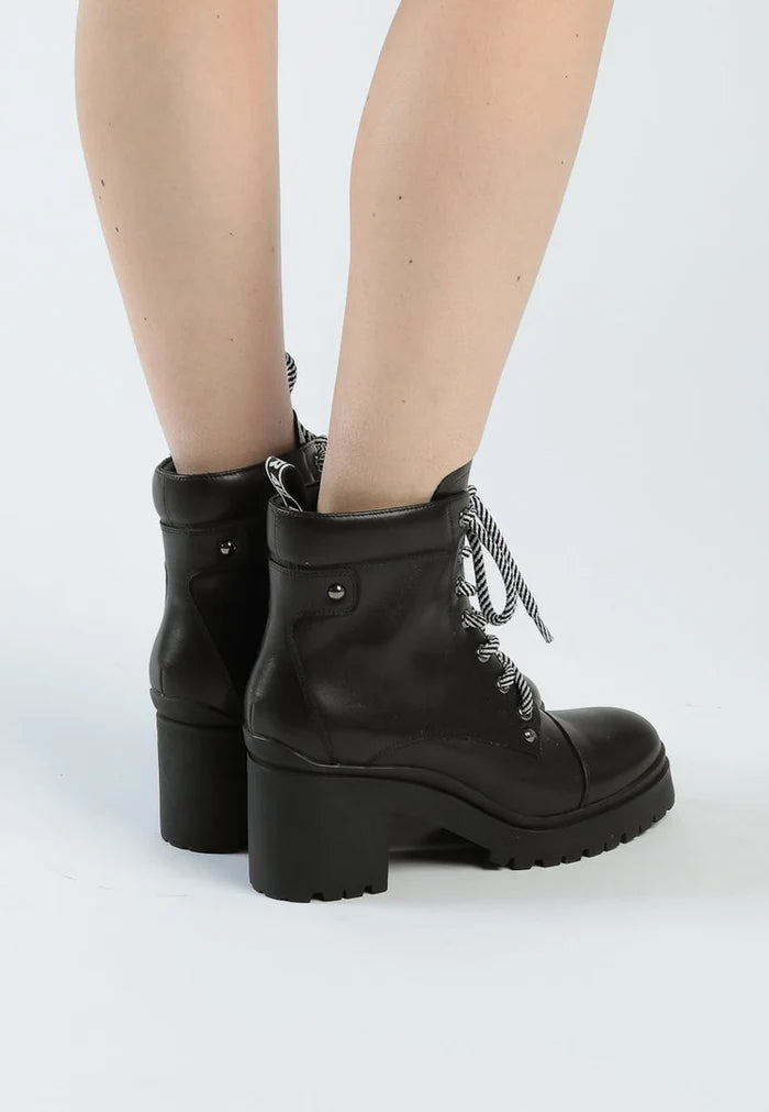 Lace-Up Ankle Boots with Heel - Black