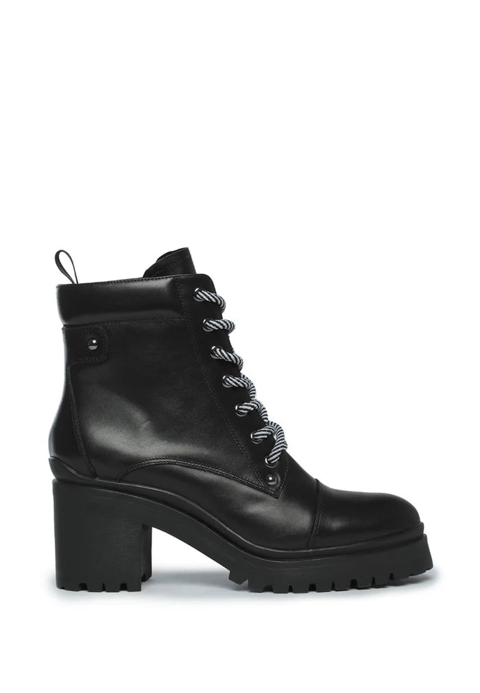 Lace-Up Ankle Boots with Heel - Black