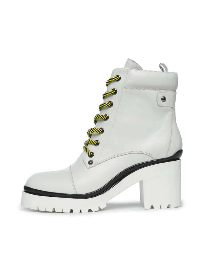 Lace-Up Ankle Boots with Heel - White