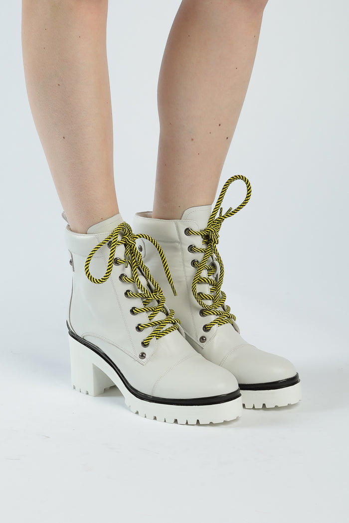 Lace-Up Ankle Boots with Heel - White