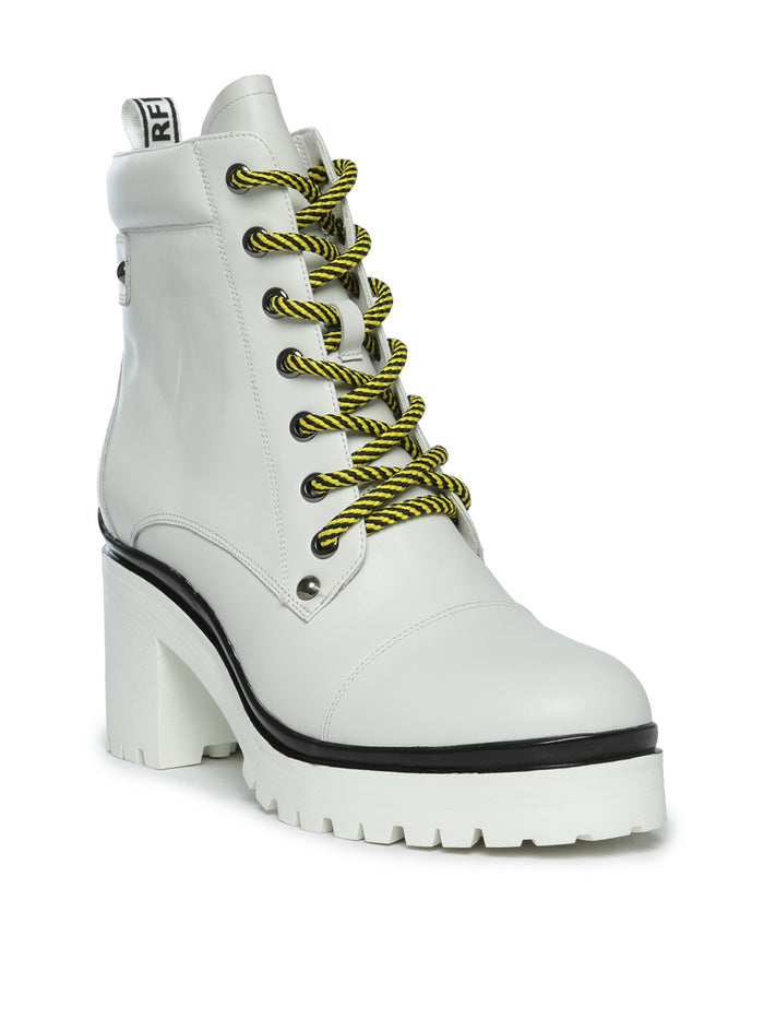 Lace-Up Ankle Boots with Heel - White