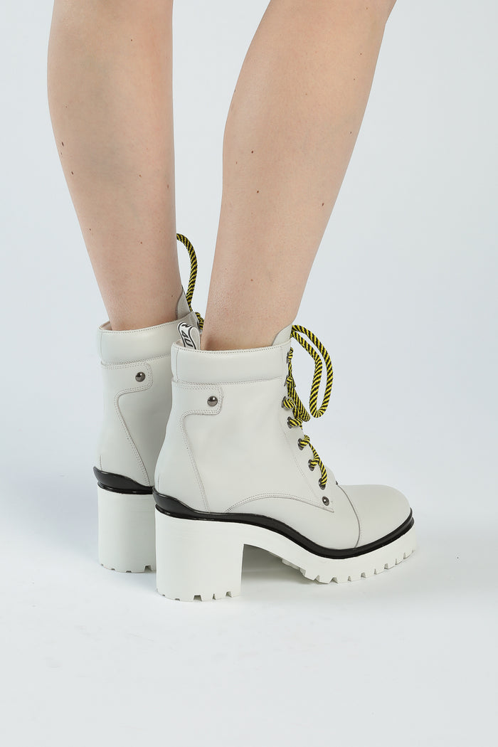 Lace-Up Ankle Boots with Heel - White