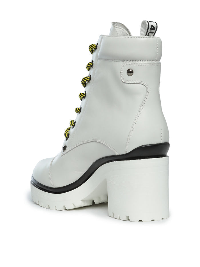 Lace-Up Ankle Boots with Heel - White