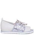 Lace-Up Leather Open-Toe Flats – Light Grey