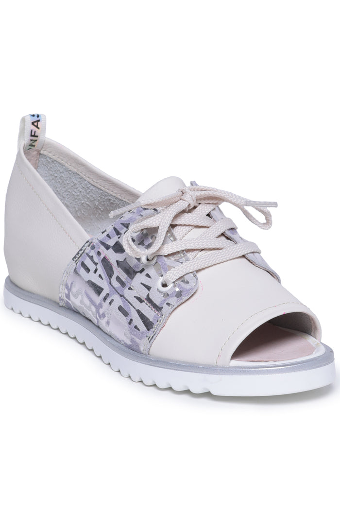 Lace-Up Leather Open-Toe Flats – Light Grey