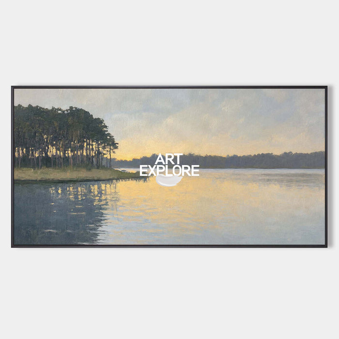 Original Oil Painting Of A Lake At Dusk With Delicate Impressionist Brushstrokes