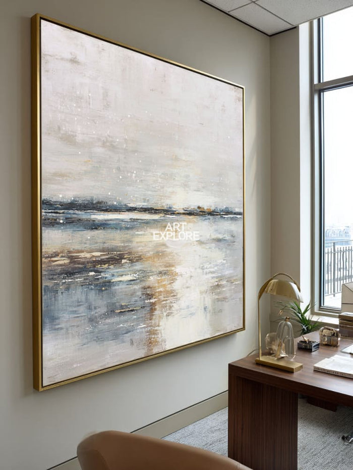 Modern Lake Reflection Wall Art | Large Minimalist Texture Painting ArtExplore