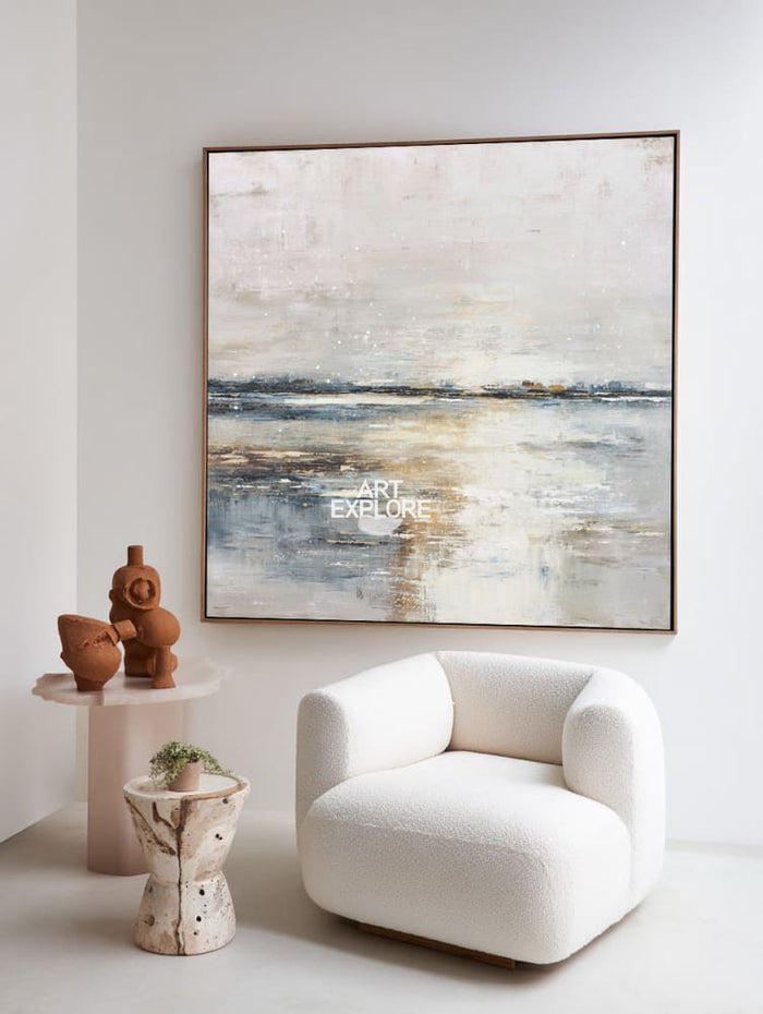Serene Lake Ripples Abstract Art | White Blue Modern Wall Decor ArtExplore