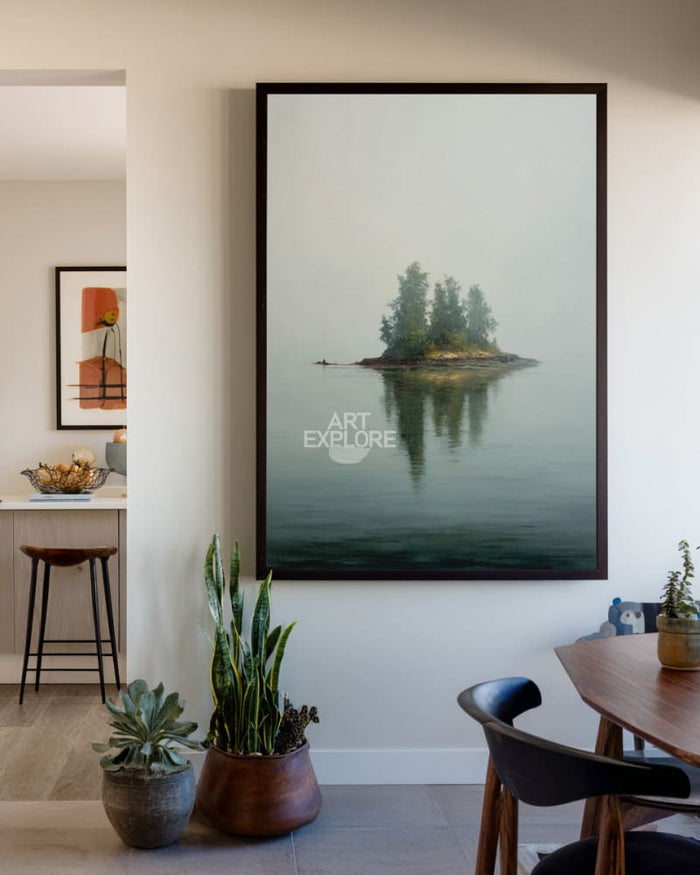 Blue Lake Reflection Art | Handmade Large Vertical Minimalist Wall Art ArtExplore