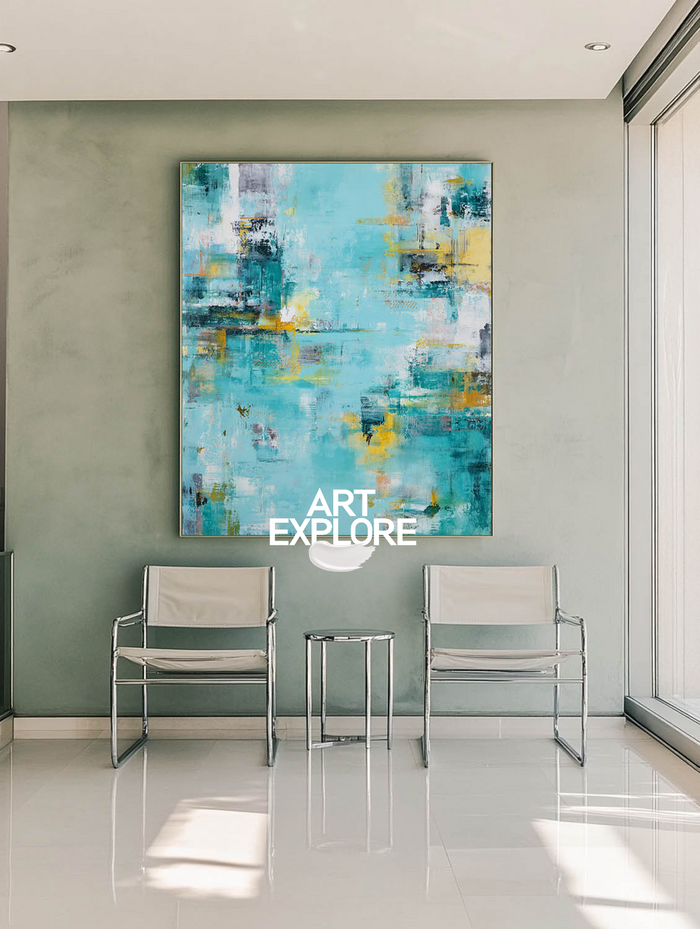 Oversized Aqua Abstract Canvas Art for Stylish Interiors - ArtExplore