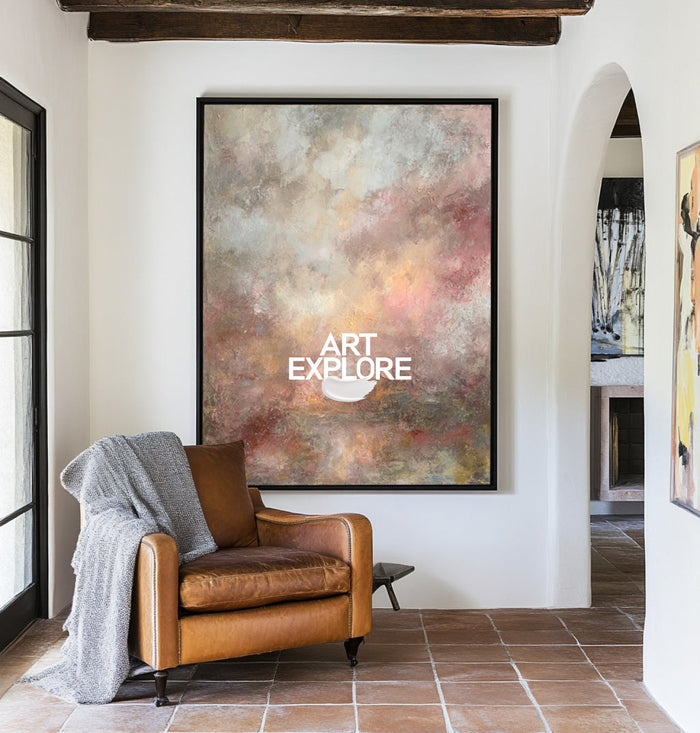 Minimalist Large Texture Oil Art, Handmade Modern Cosmic Wall Canvas ArtExplore