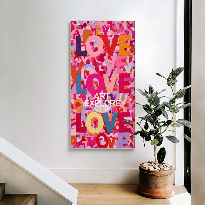 Extra Large Love Canvas Art - Long Vertical Handmade Minimalist Oil | ArtExplore