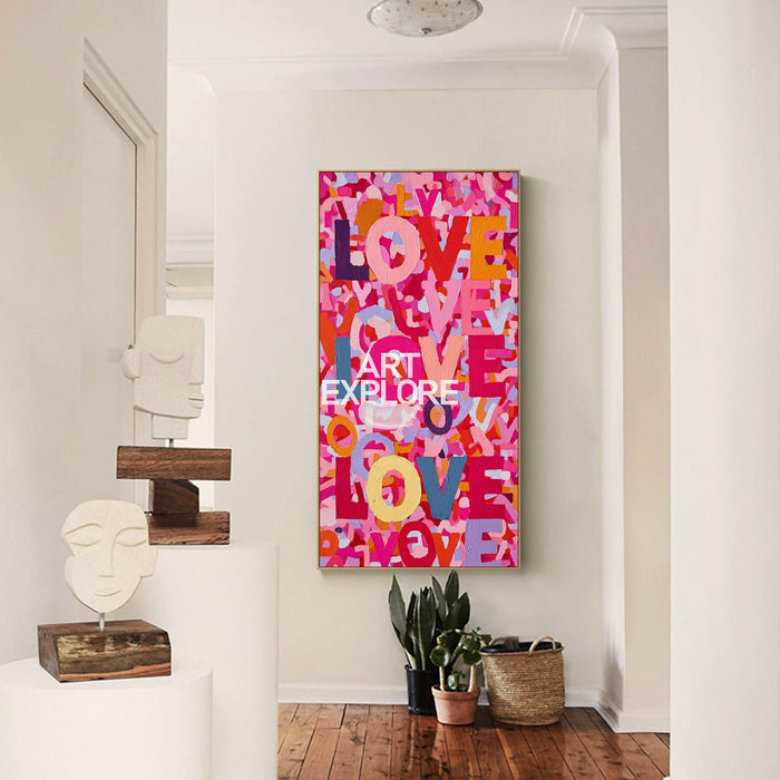 Colorful Love Typography Art - Bold Textured Canvas for Large Spaces | ArtExplore