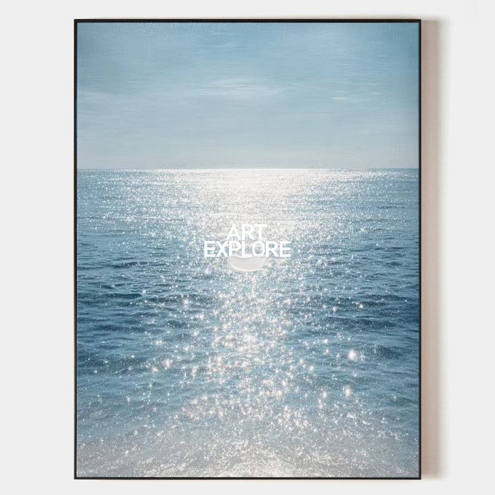 Large Sparkling Ocean Seascape Painting Textured Blue Water Art