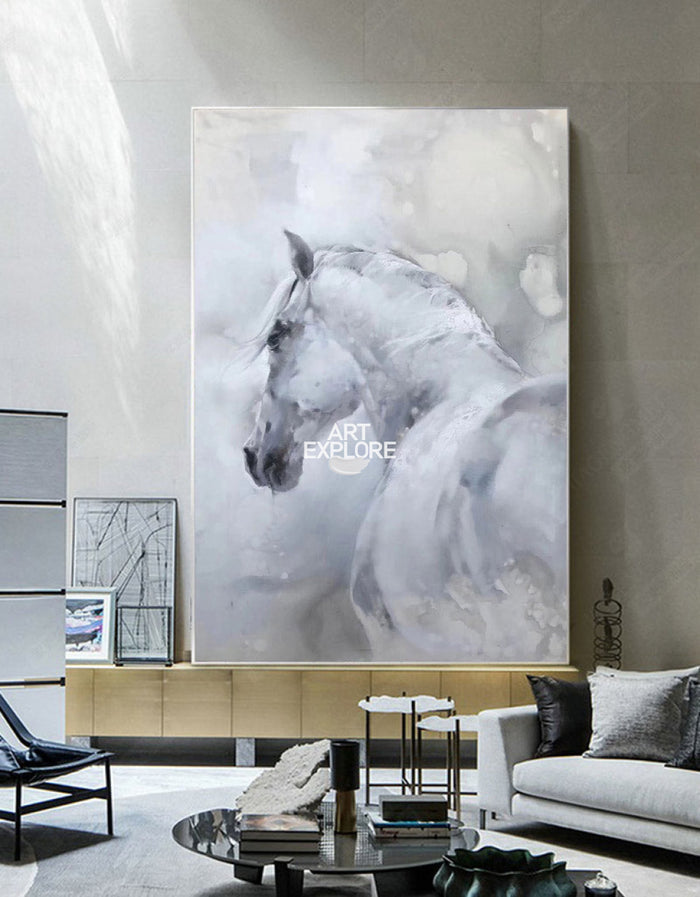 Large White Horse Painting Extra Large Horse Canvas Wall Art Large Horse Canvas Art